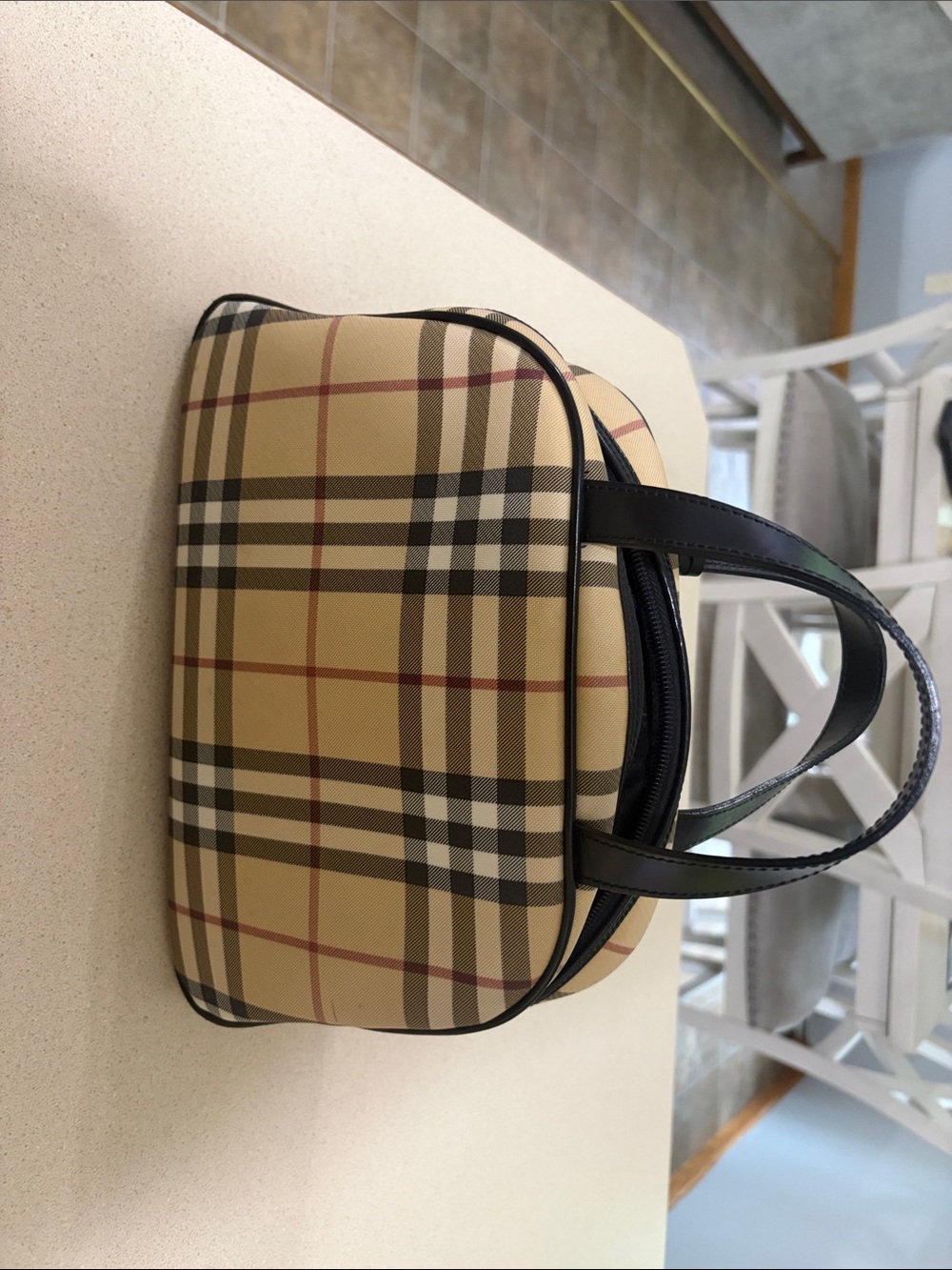 Burberry Beige Check Mini Tote with Black Trim